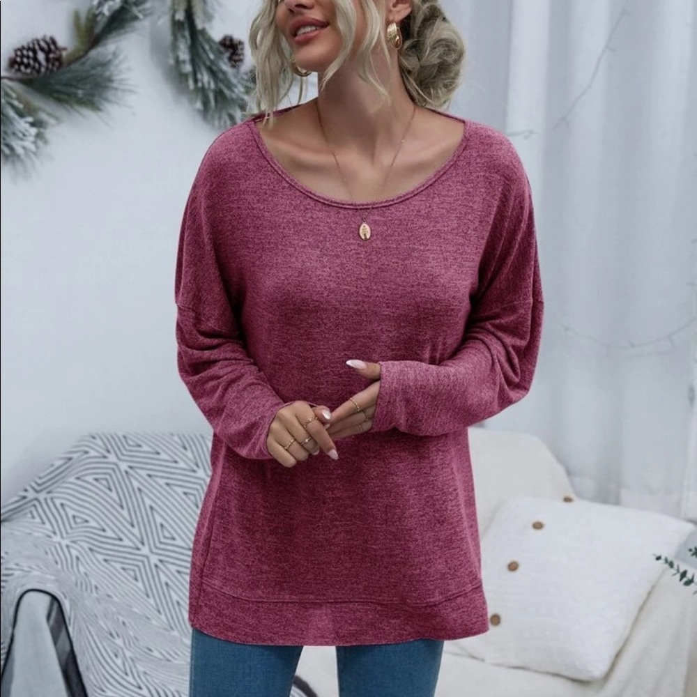 Twist back drop shoulder top- H.GRAY - Picture 14 of 16